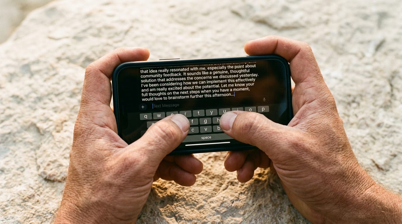 Two-thumb landscape typing — a longer, considered reply