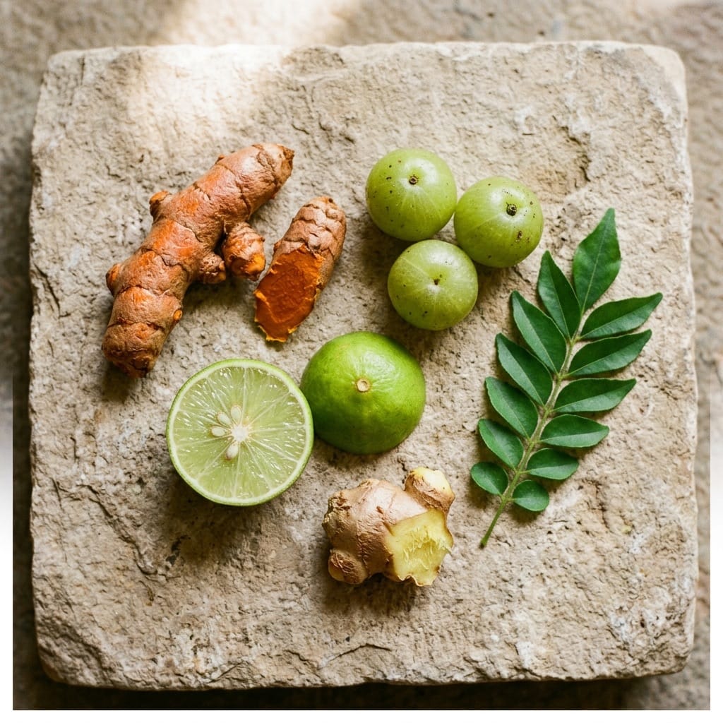 Raw ingredients laid out for inspection
