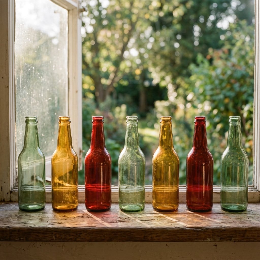 Week of bottles lined up on windowsill