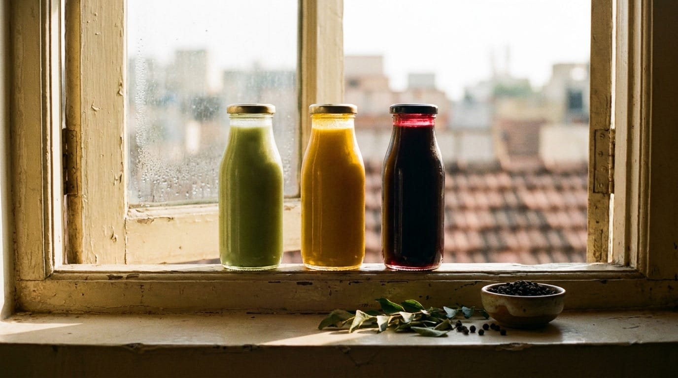 Backlit bottles, close frame