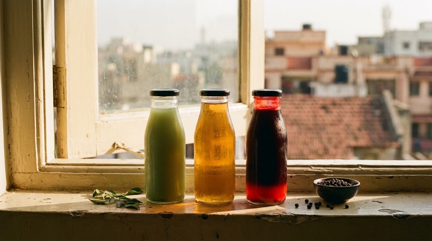 Backlit bottles, last light