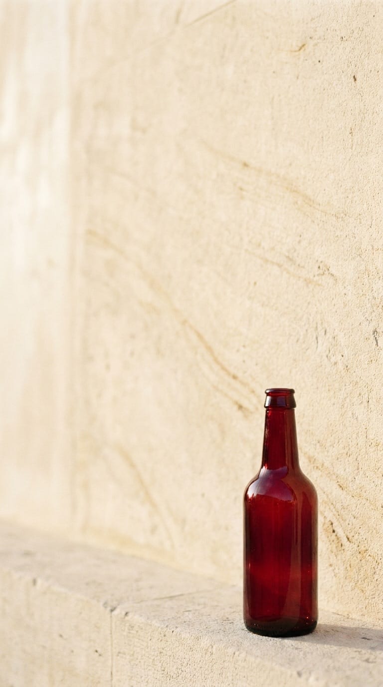Ruby beet bottle, minimal composition on limestone