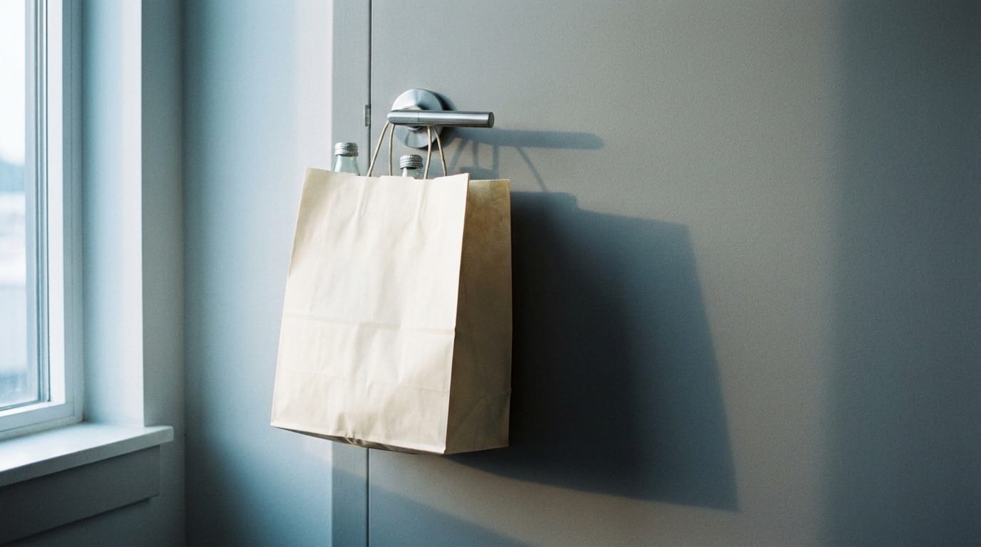 Delivery rider at apartment complex completing the morning run