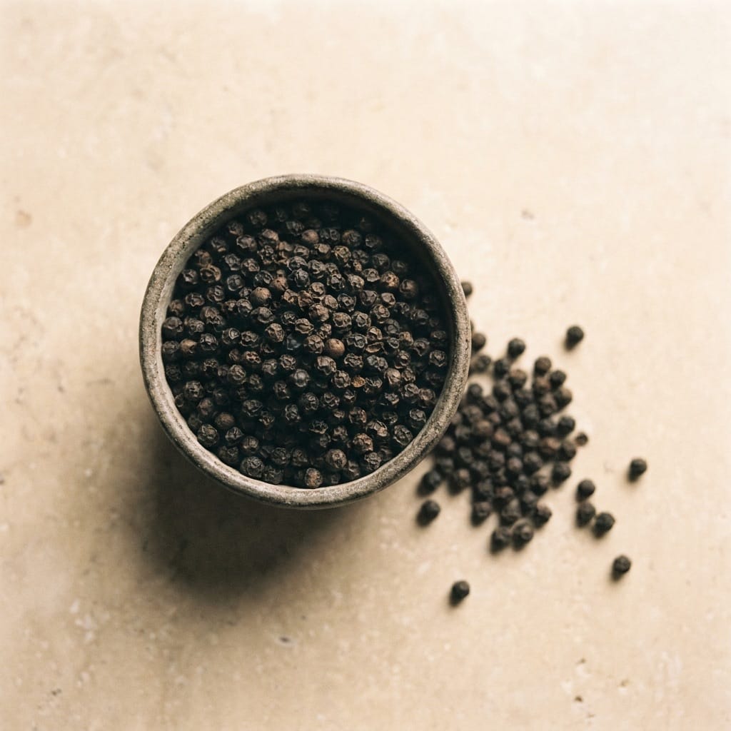 Black pepper in ceramic bowl