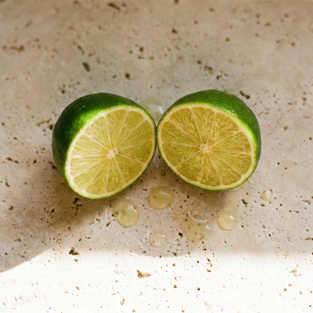 Halved lime in morning light