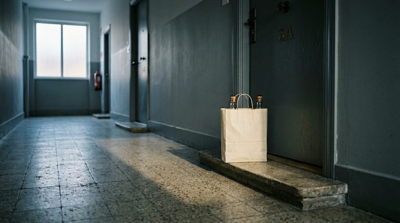 Morning delivery reaching an apartment doorstep