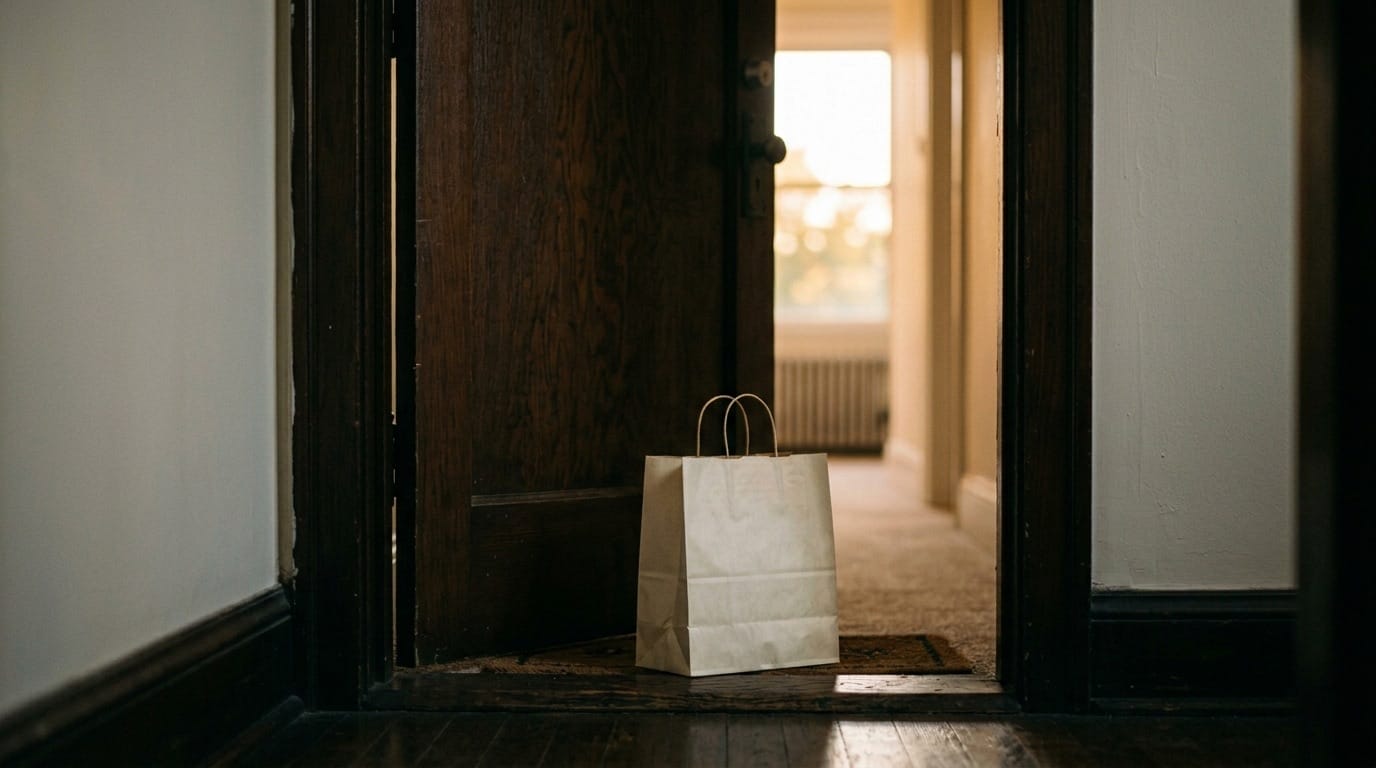 Delivery rider completing the morning run at apartment complex