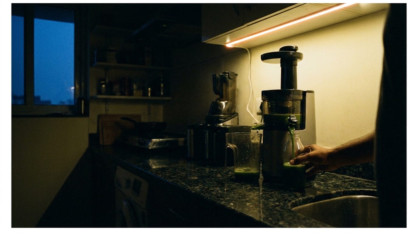 Production kitchen at 4 AM — alternate angle showing the full setup