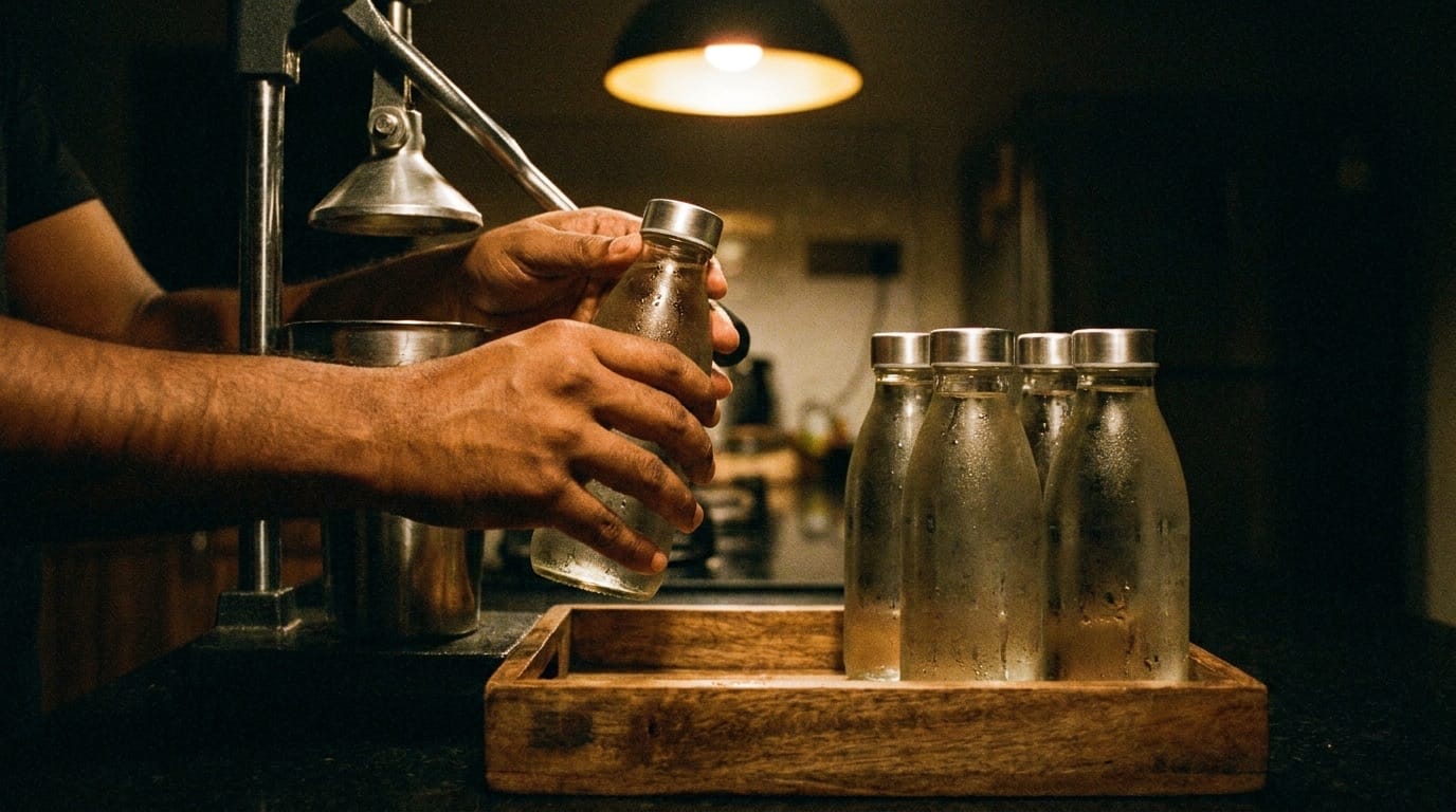 Single person working in production kitchen at 4 AM