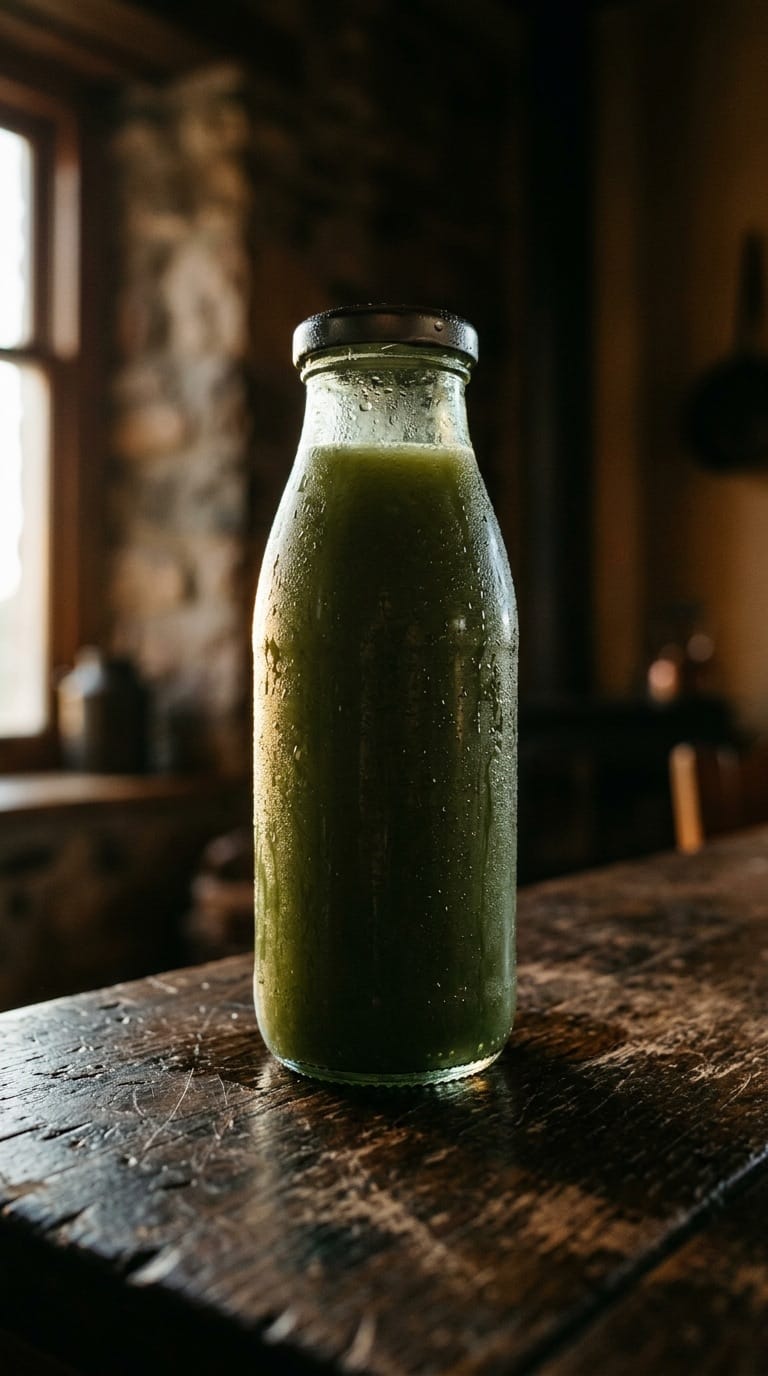 Turmeric-gold cold-pressed bottle on marble