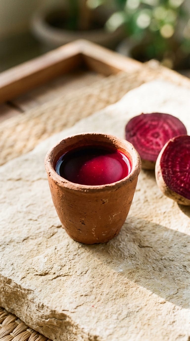 Turmeric ginger wellness fermented shot on limestone