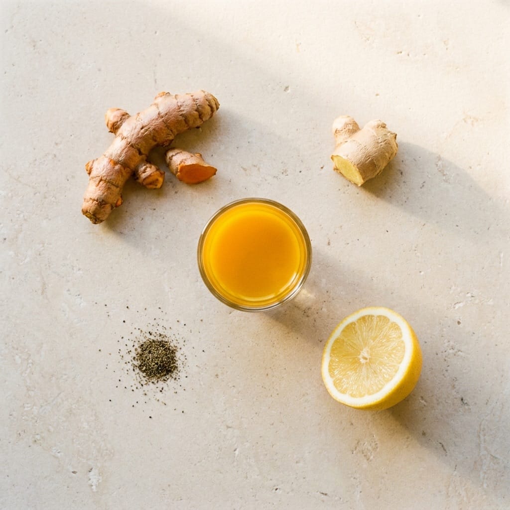 Turmeric ginger fermented shot in small glass