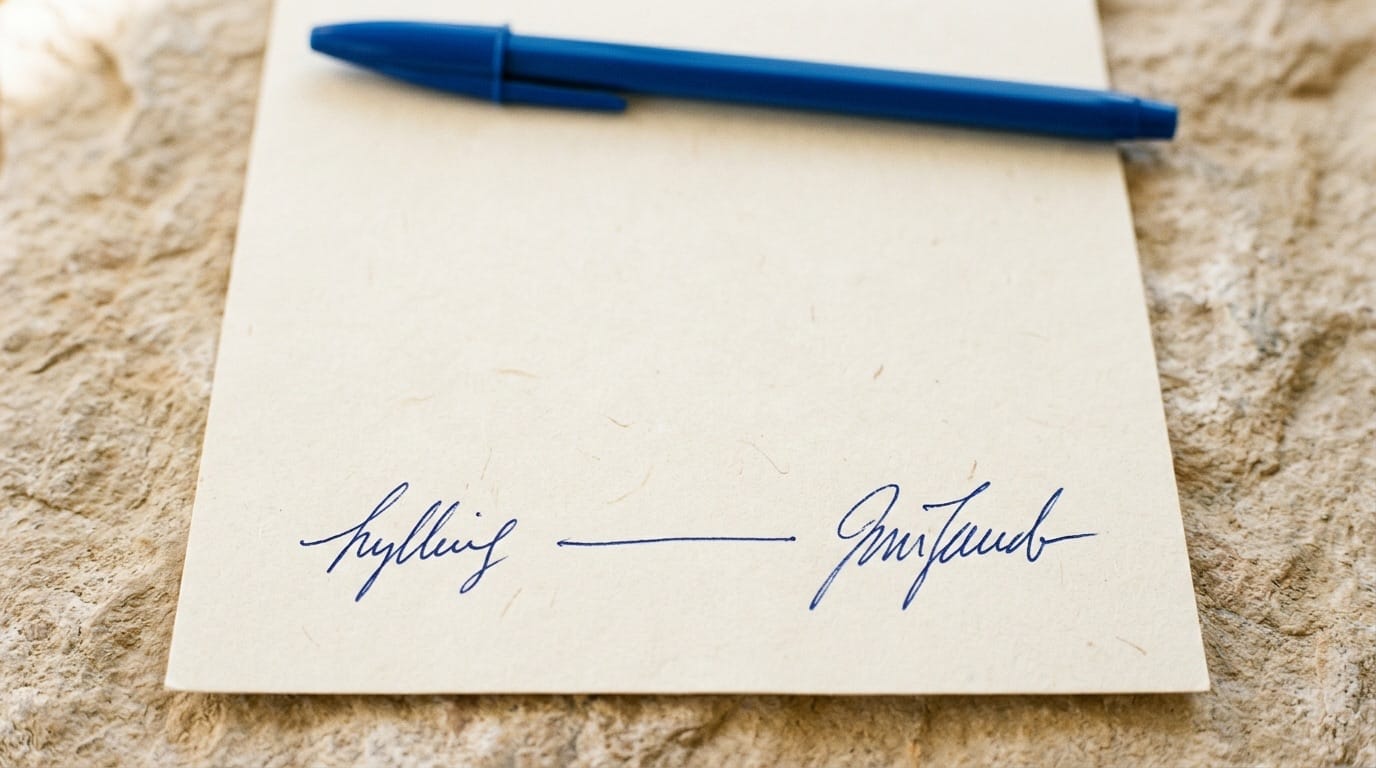 Two handwritten signatures on cream paper